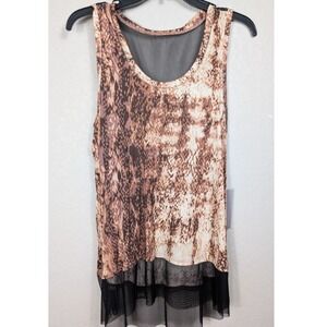 Jennifer Lopez Tank Top Womens Medium Brown Snake Print Mesh Hem NWT